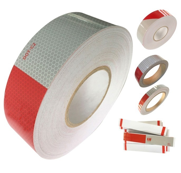 Muestra gratuita de 6" x 6" / 7" x 11" cinta reflectiva de punto C2 blanco y rojo