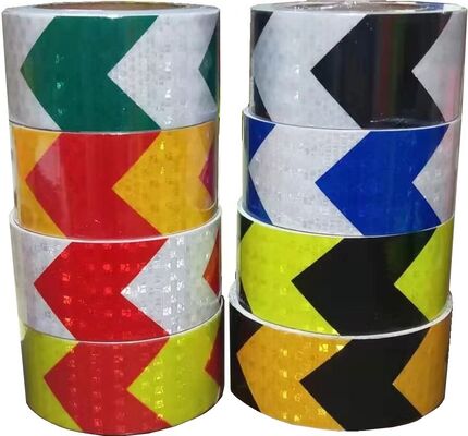 Cinta reflectante de PP rasgable autoadhesiva prismática roja/azul/amarilla en forma de flecha para marcado automotriz
