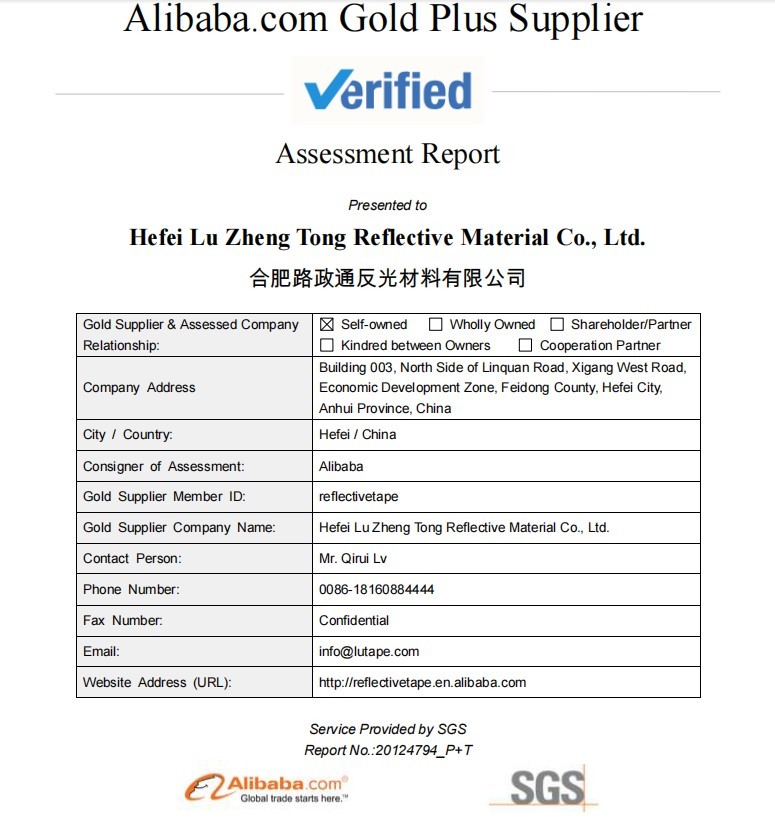 Porcelana Hefei Lu Zheng Tong Reflective Material Co., Ltd. Certificaciones